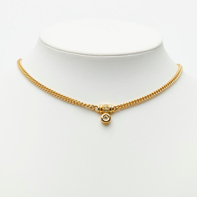 Dior Pendant Chain Necklace Gold Plated Line Stone — view 7