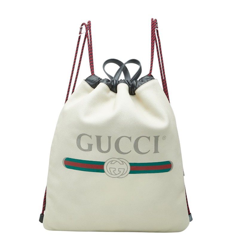 Gucci Sherry Line Drawstring Backpack Ivory Leather