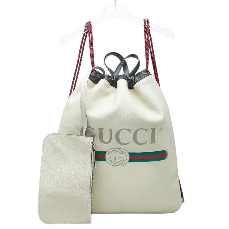 Gucci Sherry Line Drawstring Backpack Ivory Leather — view 9