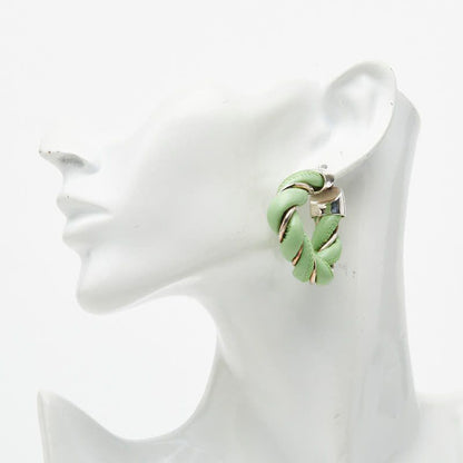 Bottega Veneta Twist Hoop Earrings Green Leather Silver — view 5