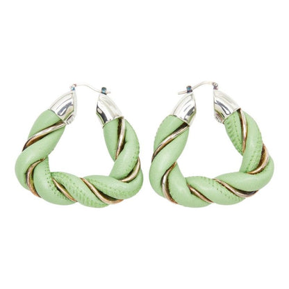 Bottega Veneta Twist Hoop Earrings Green Leather Silver — view 3