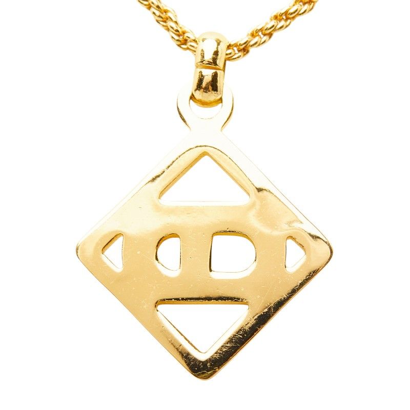 Dior CD Logo Vintage Diamond Chain Pendant Necklace Gold Line Stone Plated — view 3