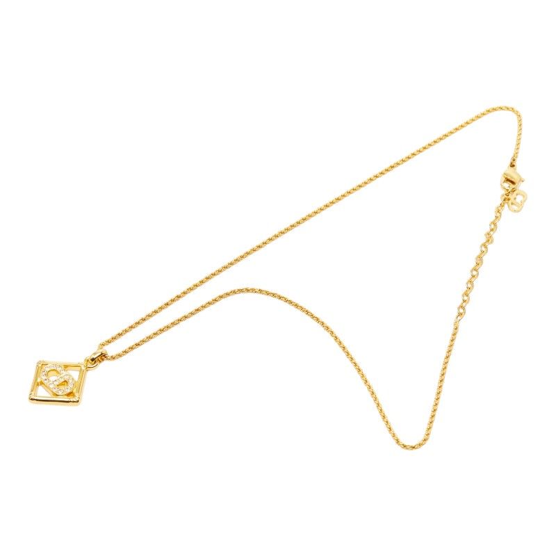 Dior CD Logo Vintage Diamond Chain Pendant Necklace Gold Line Stone Plated — view 4