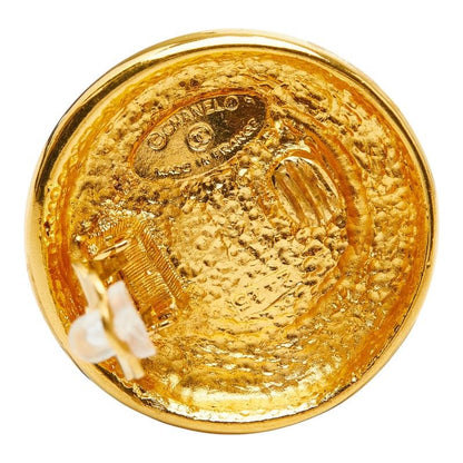 Chanel CC Logo Vintage Round Earrings Gold Yellow Line Stone Plated — view 4