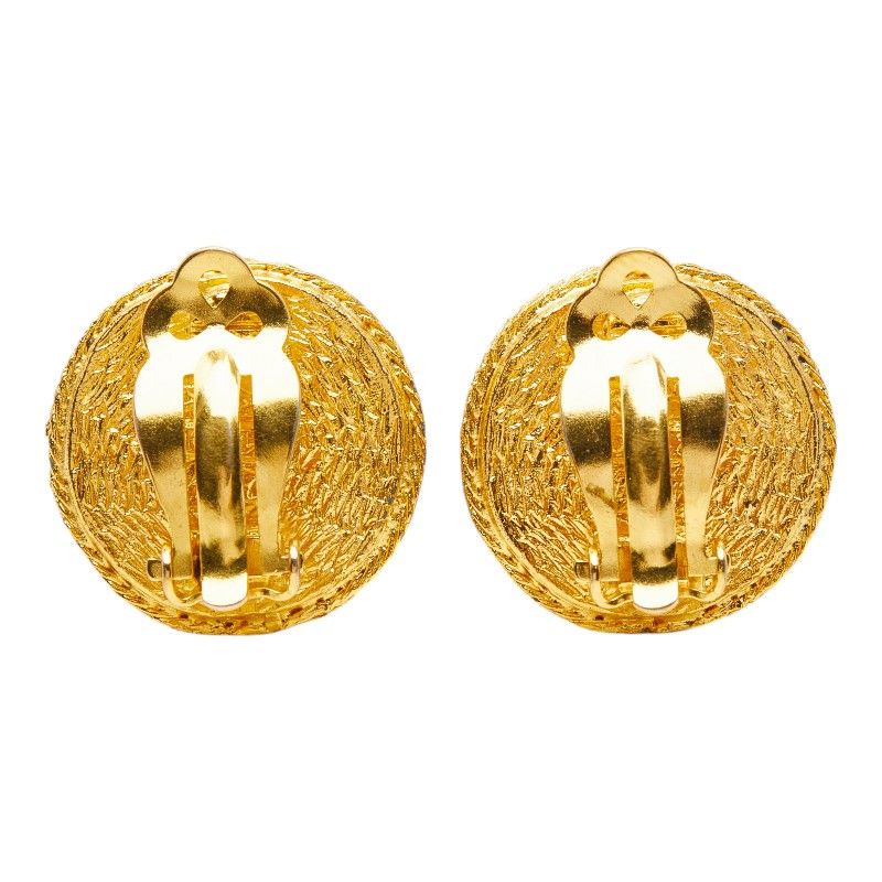 Chanel CC Logo Vintage Round Earrings Green Gold Line Stone Plated — view 3