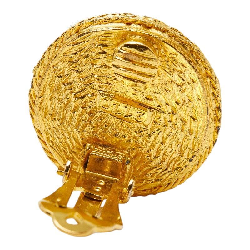 Chanel CC Logo Vintage Round Earrings Green Gold Line Stone Plated — view 4