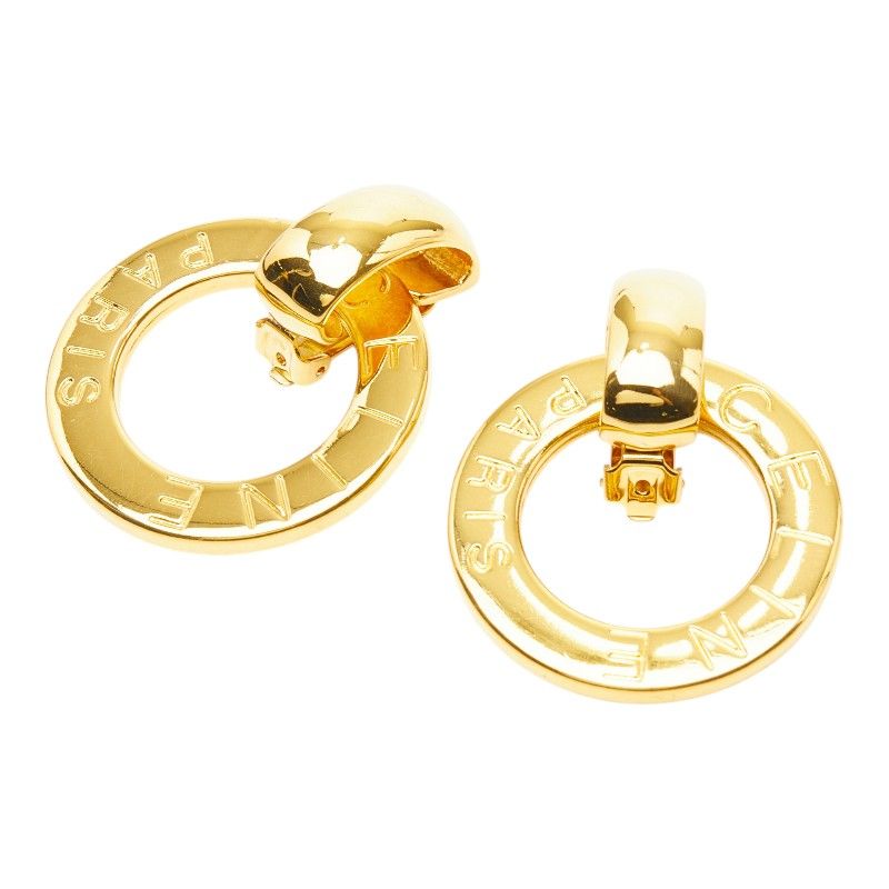 Celine Logo Circle Round Earrings Gold Plated