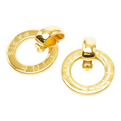 Celine Logo Circle Round Earrings Gold Plated