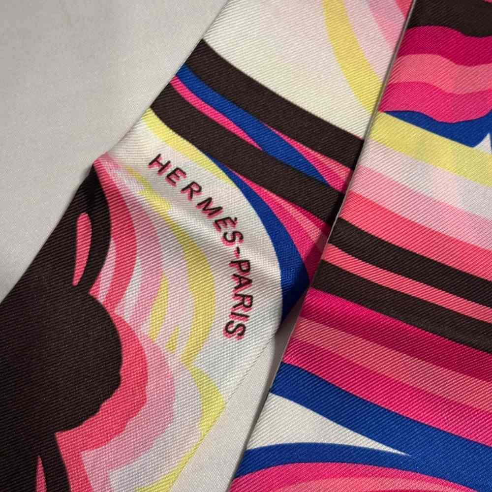 Hermes Brides de Gala Rose Vif Brown Jaune Twilly Scarf Pink — view 2