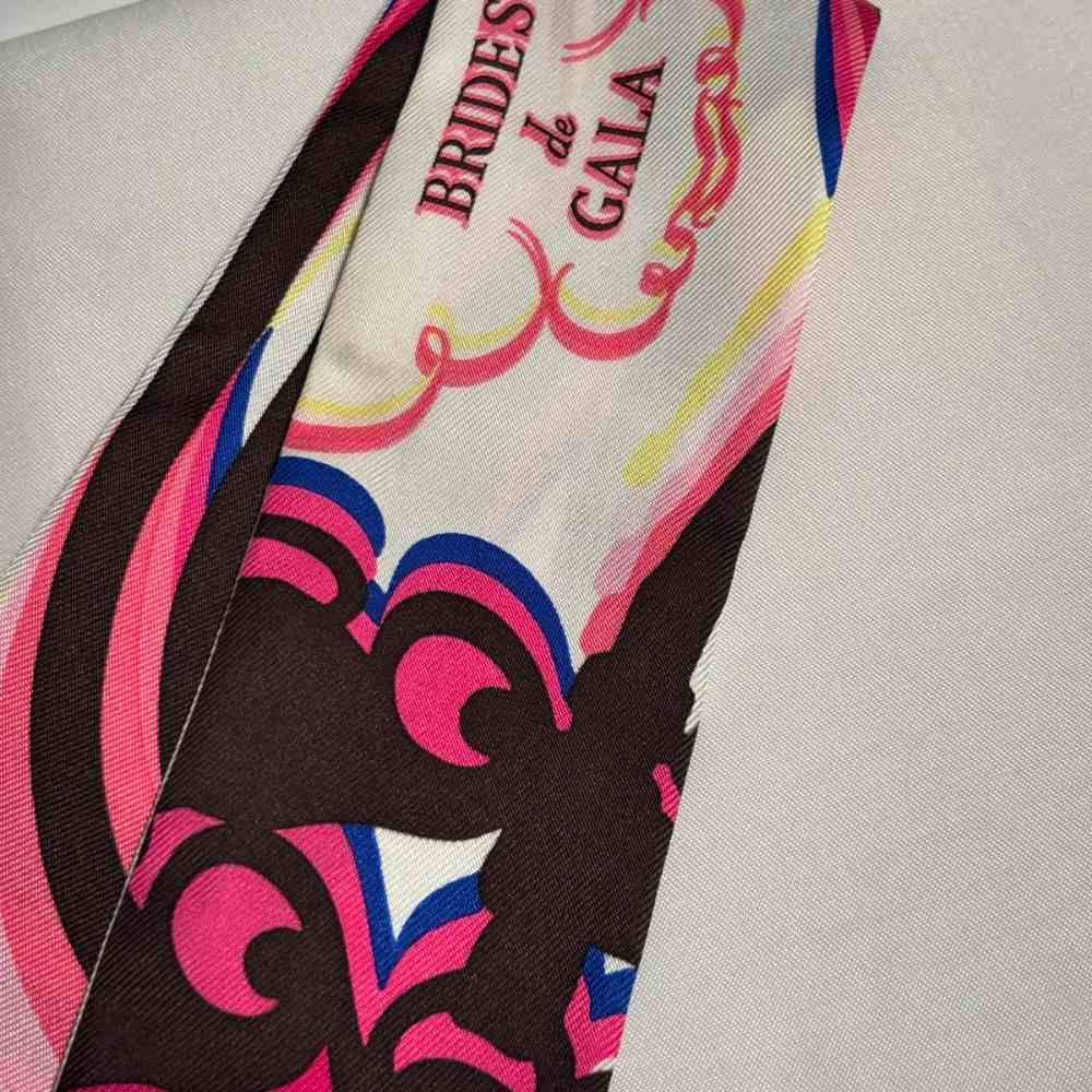 Hermes Brides de Gala Rose Vif Brown Jaune Twilly Scarf Pink — view 3