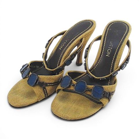 Louis Vuitton Sandals Mules 37.5 Blue Stone Like Beige