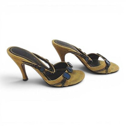 Louis Vuitton Sandals Mules 37.5 Blue Stone Like Beige — view 3