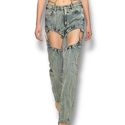 Gucci Super Denim Studded Chain Street Mode Pants Jeans