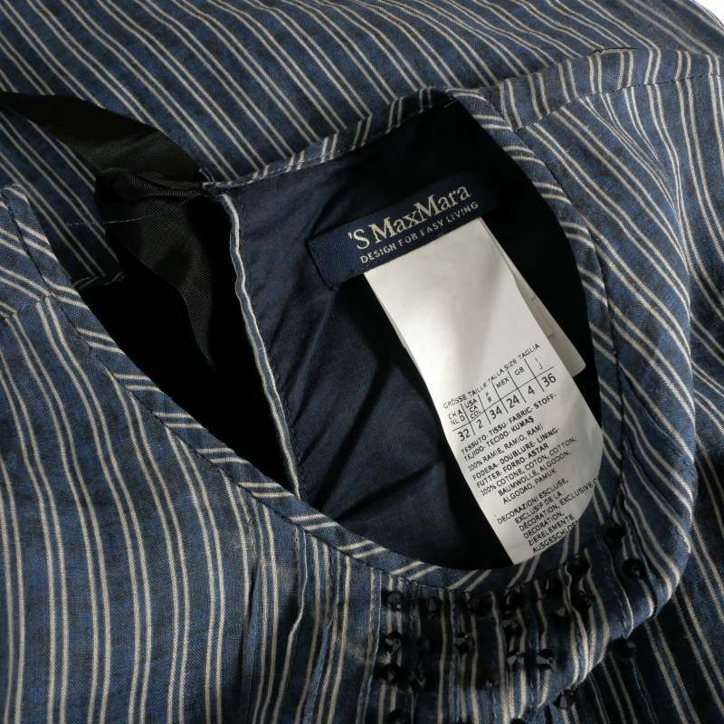Max Mara S 'S Linen Dress Striped Decoration Sleeveless 36 Navy White — view 8