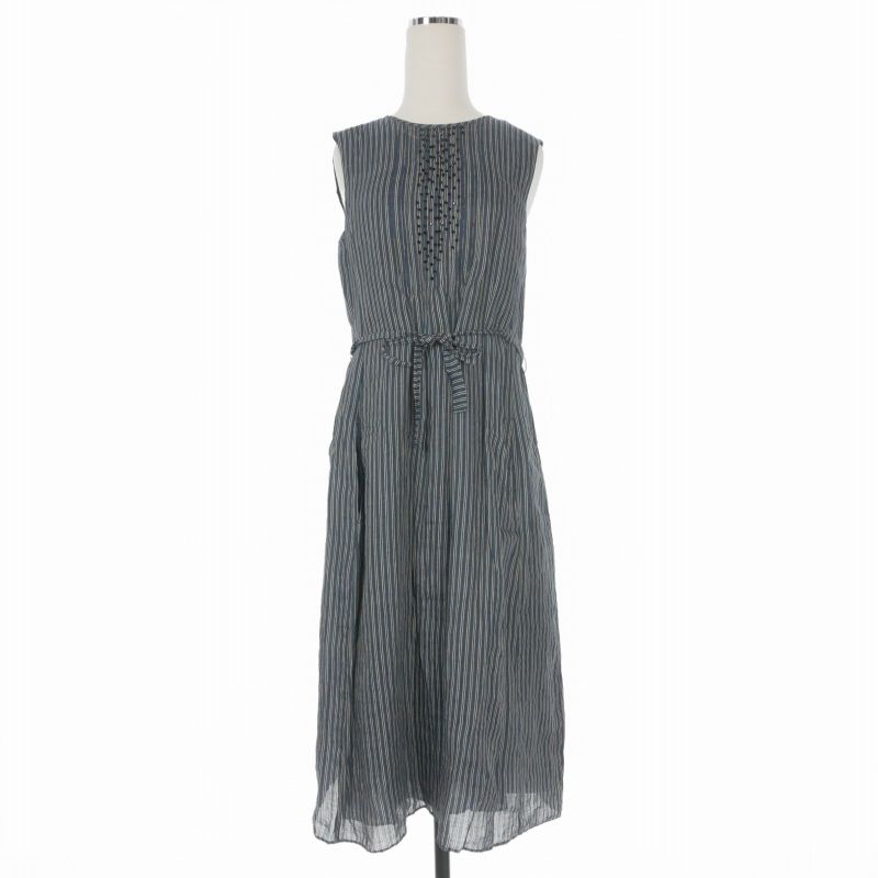 Max Mara S 'S Linen Dress Striped Decoration Sleeveless 36 Navy White