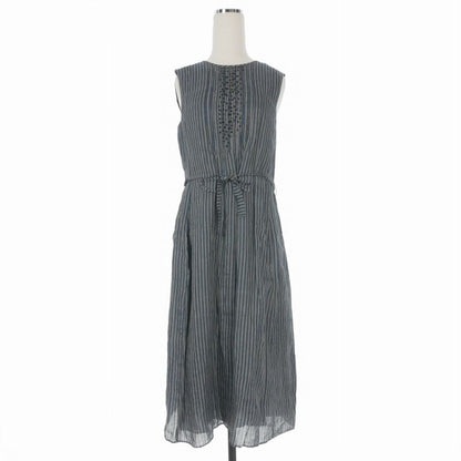 Max Mara S 'S Linen Dress Striped Decoration Sleeveless 36 Navy White