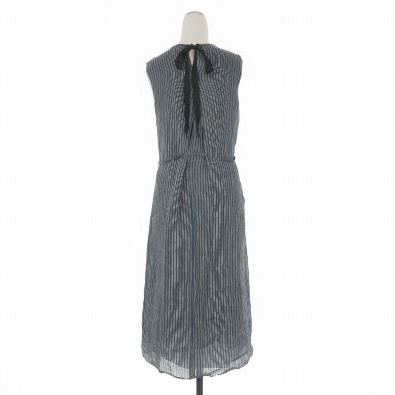 Max Mara S 'S Linen Dress Striped Decoration Sleeveless 36 Navy White — view 2