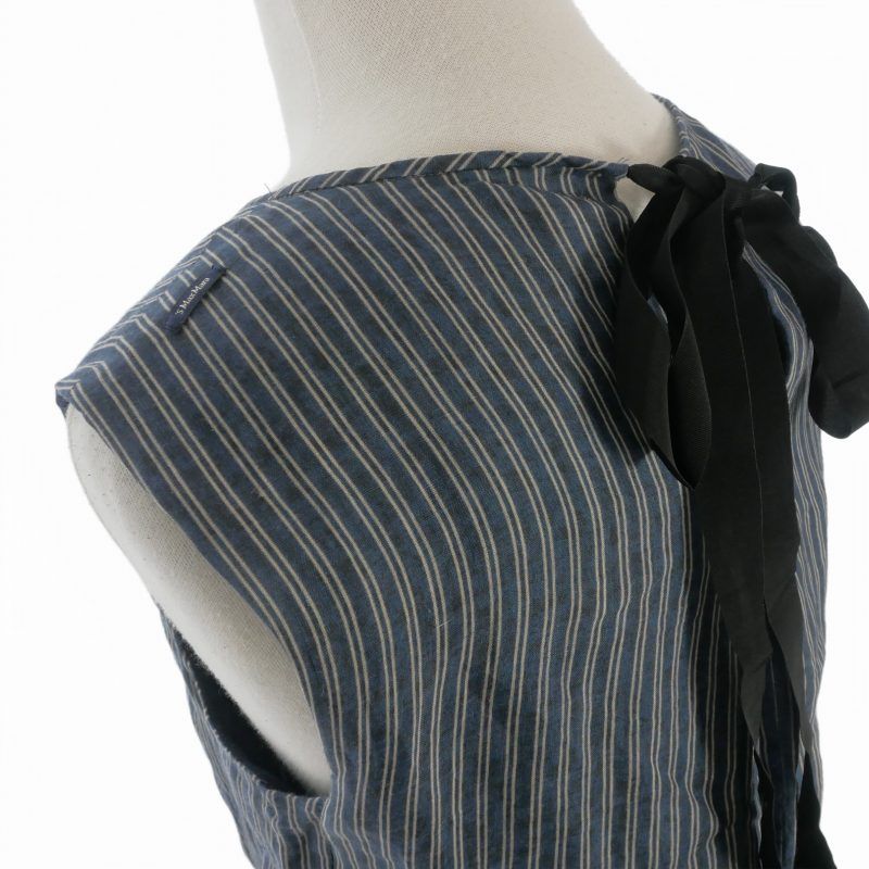 Max Mara S 'S Linen Dress Striped Decoration Sleeveless 36 Navy White — view 6