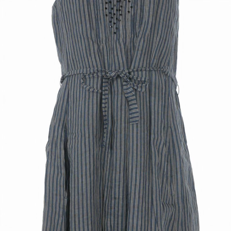 Max Mara S 'S Linen Dress Striped Decoration Sleeveless 36 Navy White — view 4
