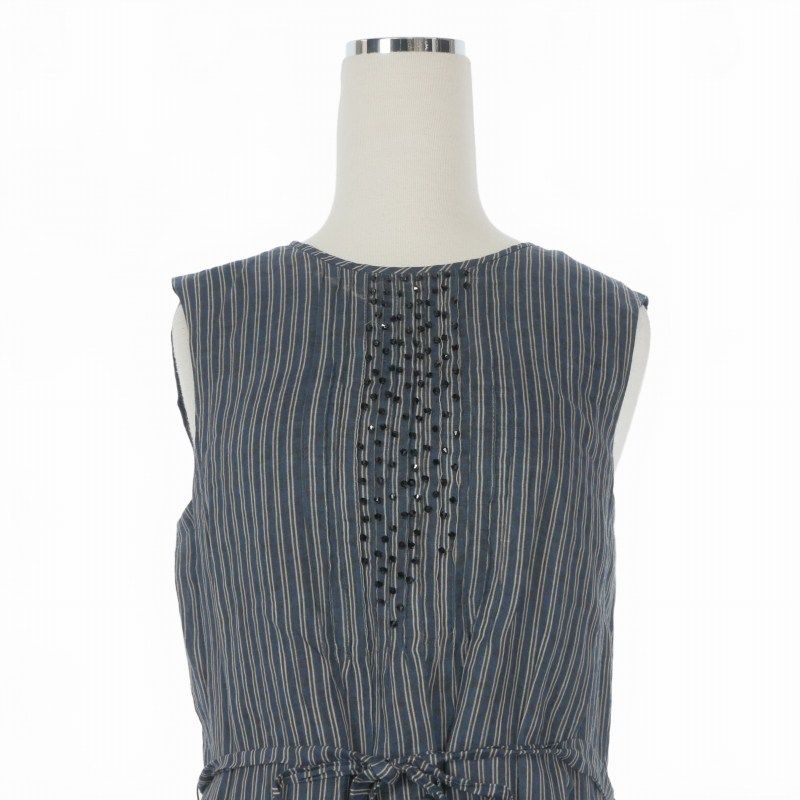 Max Mara S 'S Linen Dress Striped Decoration Sleeveless 36 Navy White — view 3