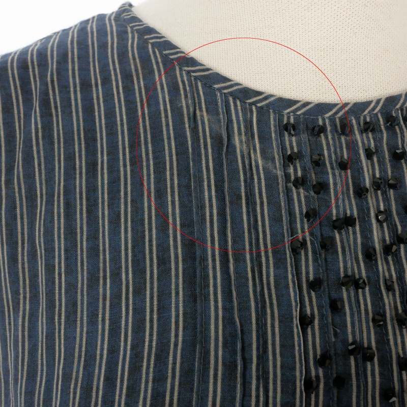 Max Mara S 'S Linen Dress Striped Decoration Sleeveless 36 Navy White — view 7