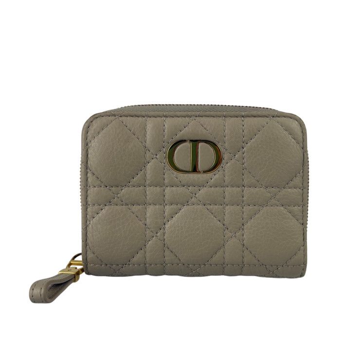 Dior Bifold Wallet Cannage Compact Beige Leather Gold