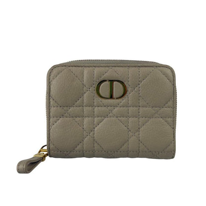 Dior Bifold Wallet Cannage Compact Beige Leather Gold