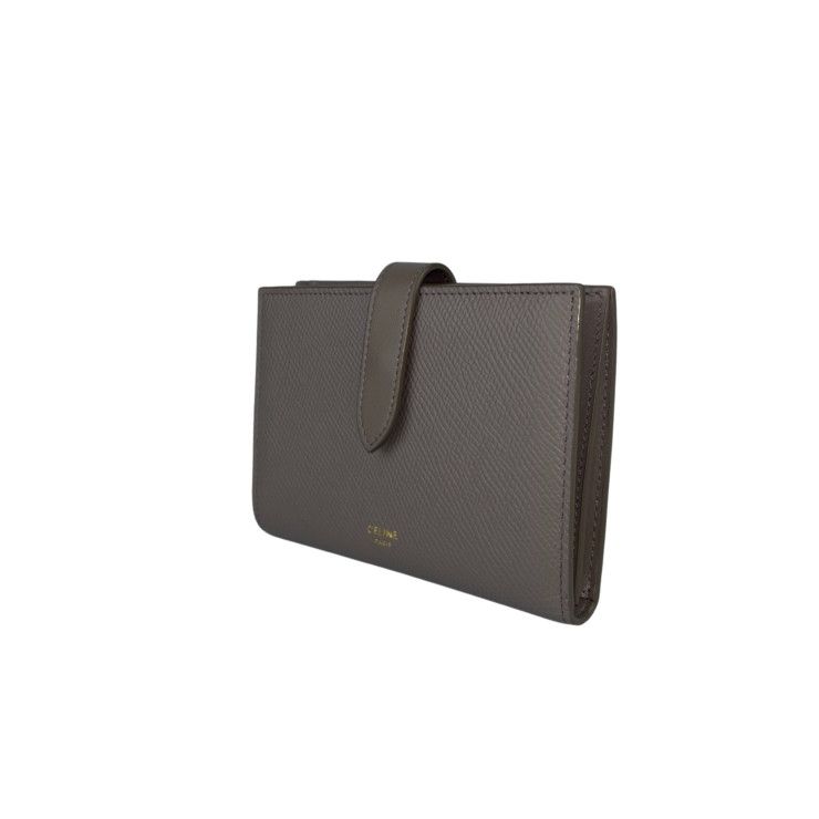 Celine Bifold Wallet Medium Strap Gray Ju Leather Gold — view 2