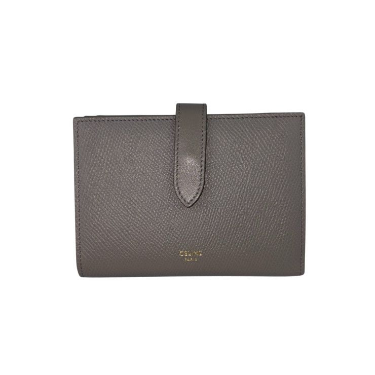 Celine Bifold Wallet Medium Strap Gray Ju Leather Gold