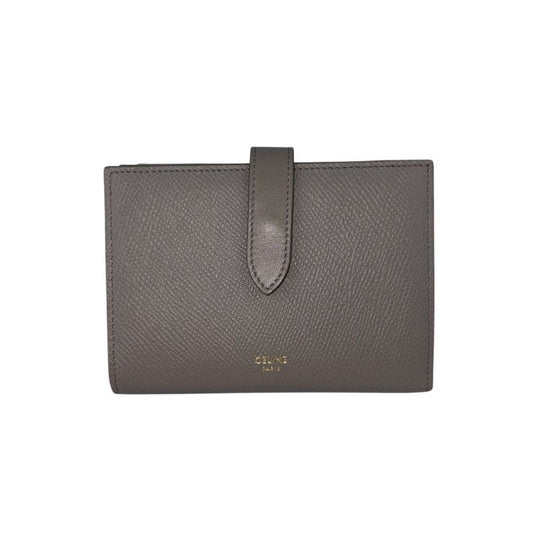 Celine Bifold Wallet Medium Strap Gray Ju Leather Gold