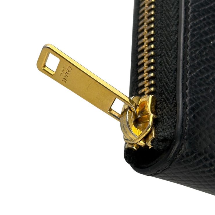 Celine Bifold Wallet Small Zip Essential Black Leather Zip Around Gold — view 6