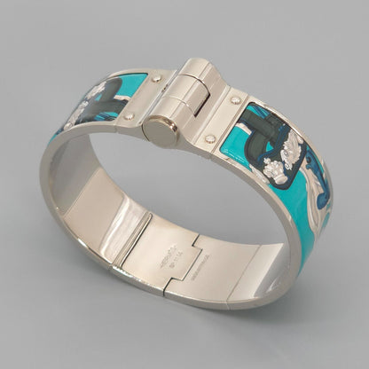 Hermes Enamel Bracelet Charnier GM Bangle 18 cm Silver — view 6