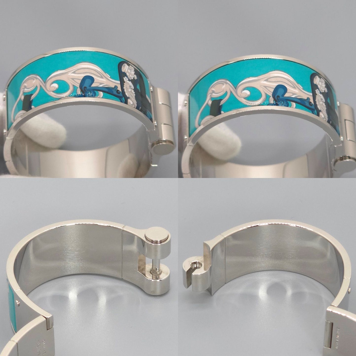 Hermes Enamel Bracelet Charnier GM Bangle 18 cm Silver — view 4