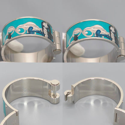 Hermes Enamel Bracelet Charnier GM Bangle 18 cm Silver — view 4