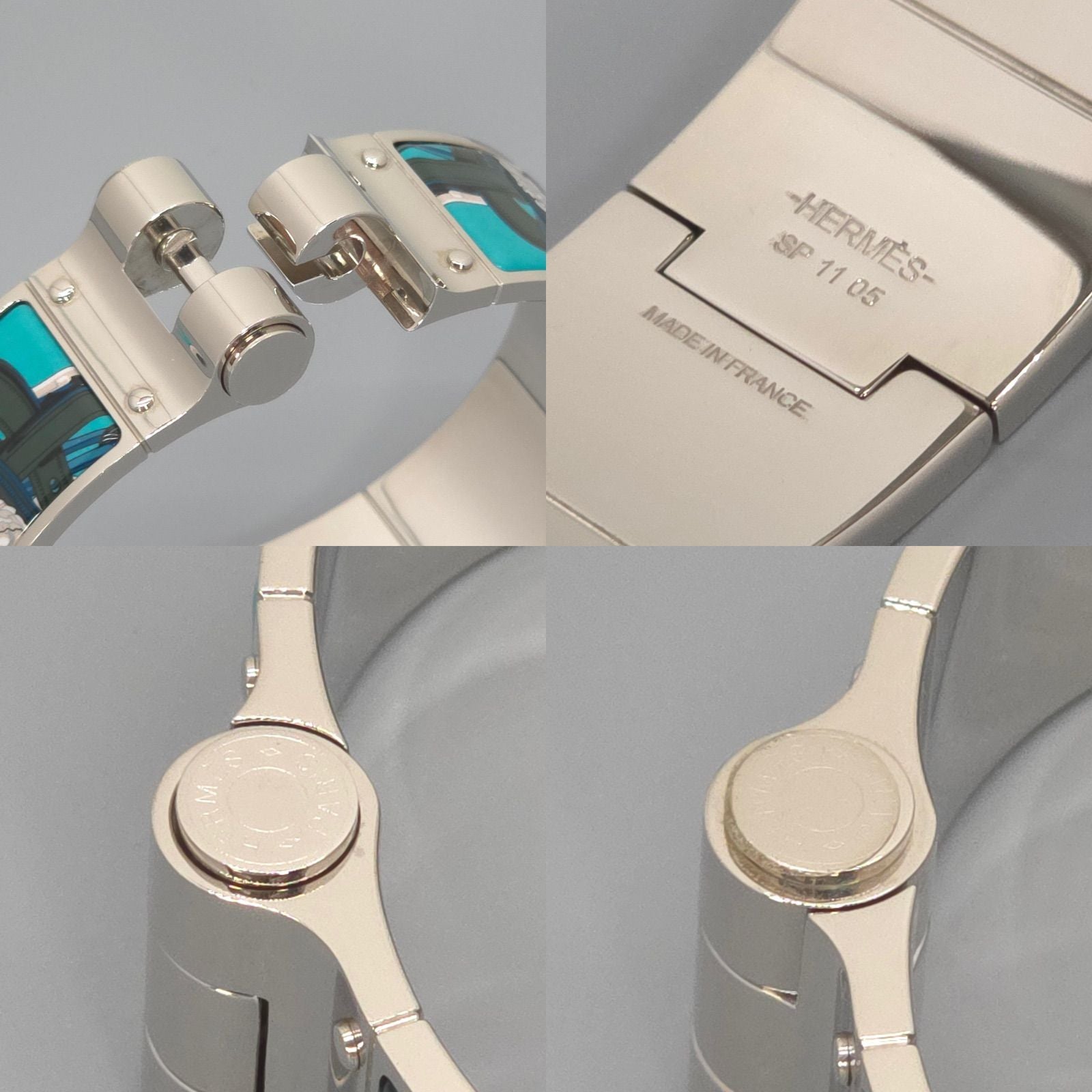 Hermes Enamel Bracelet Charnier GM Bangle 18 cm Silver — view 5