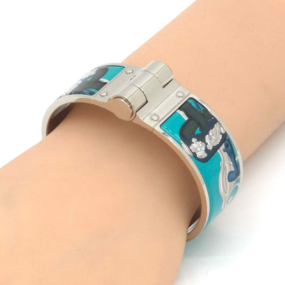 Hermes Enamel Bracelet Charnier GM Bangle 18 cm Silver