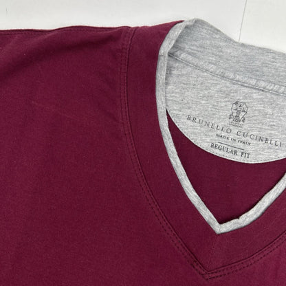 Brunello Cucinelli Bordeaux Cotton V-neck T-Shirt 48 — view 7