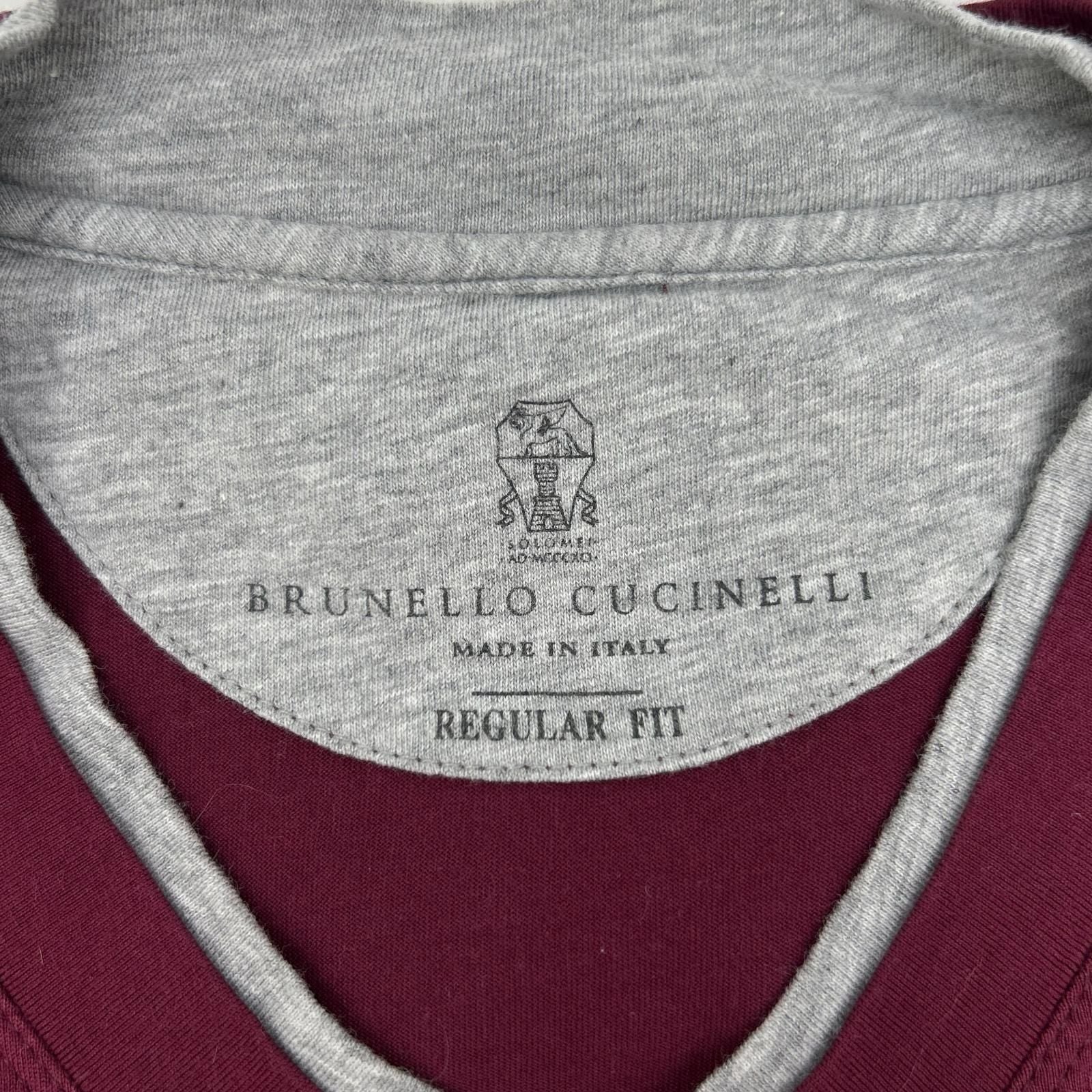 Brunello Cucinelli Bordeaux Cotton V-neck T-Shirt 48 — view 3