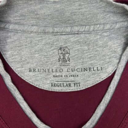 Brunello Cucinelli Bordeaux Cotton V-neck T-Shirt 48 — view 3