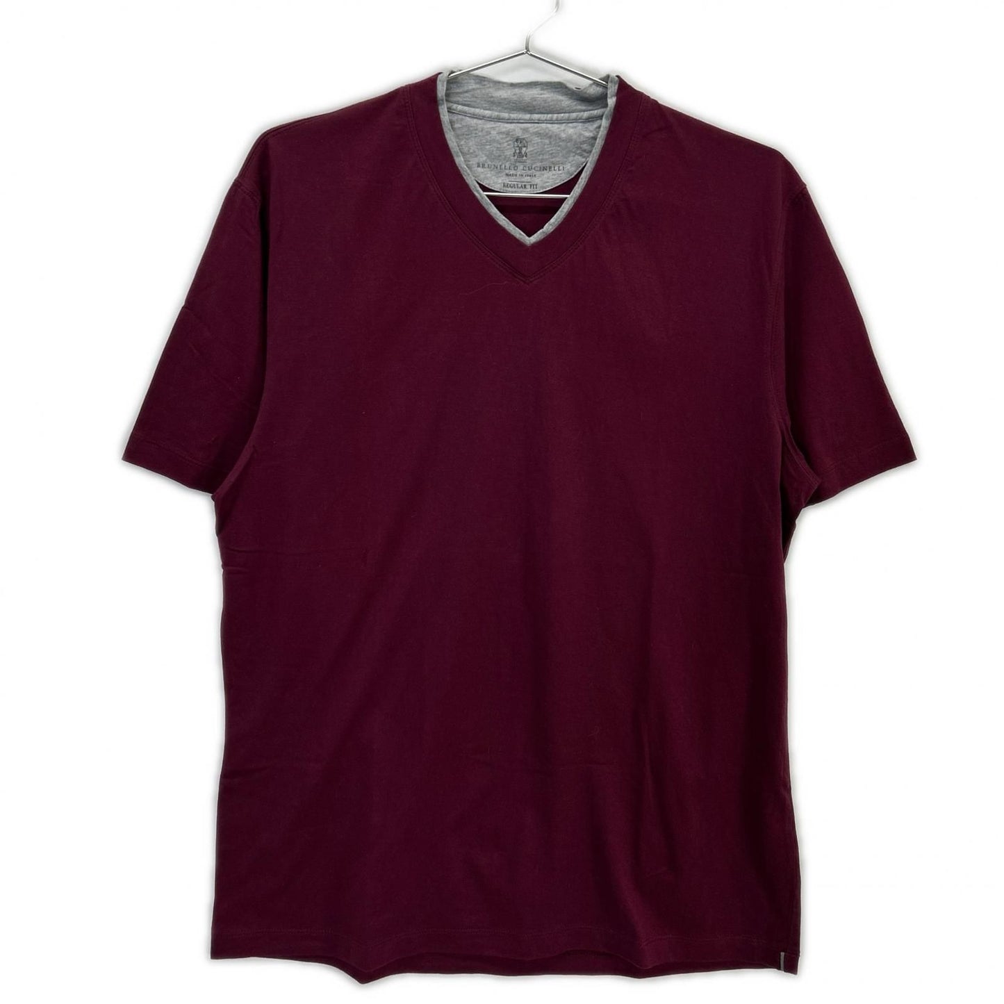 Brunello Cucinelli Bordeaux Cotton V-neck T-Shirt 48