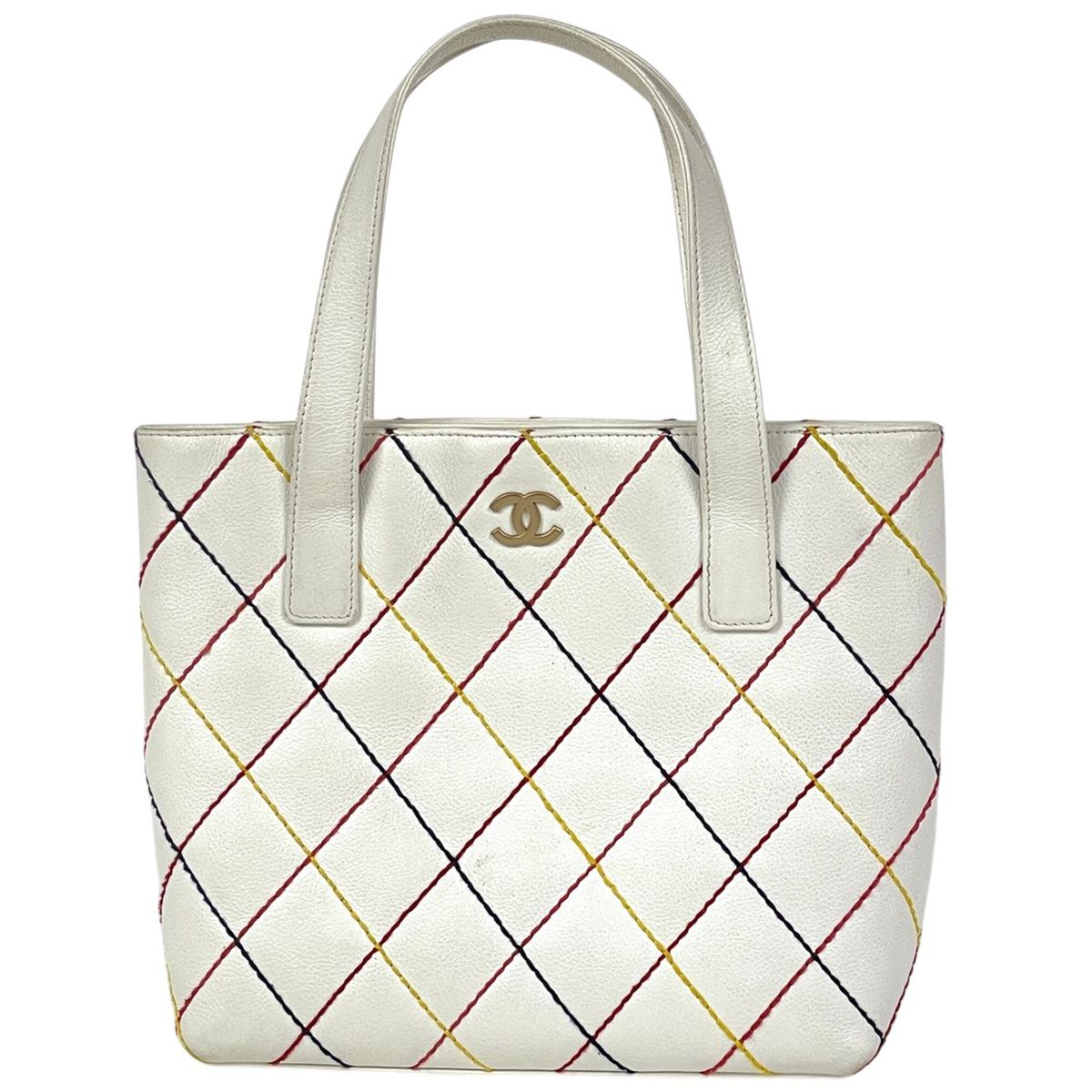 Chanel Wild Stitch Tote CC Logo Leather White