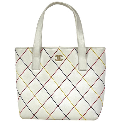Chanel Wild Stitch Tote CC Logo Leather White
