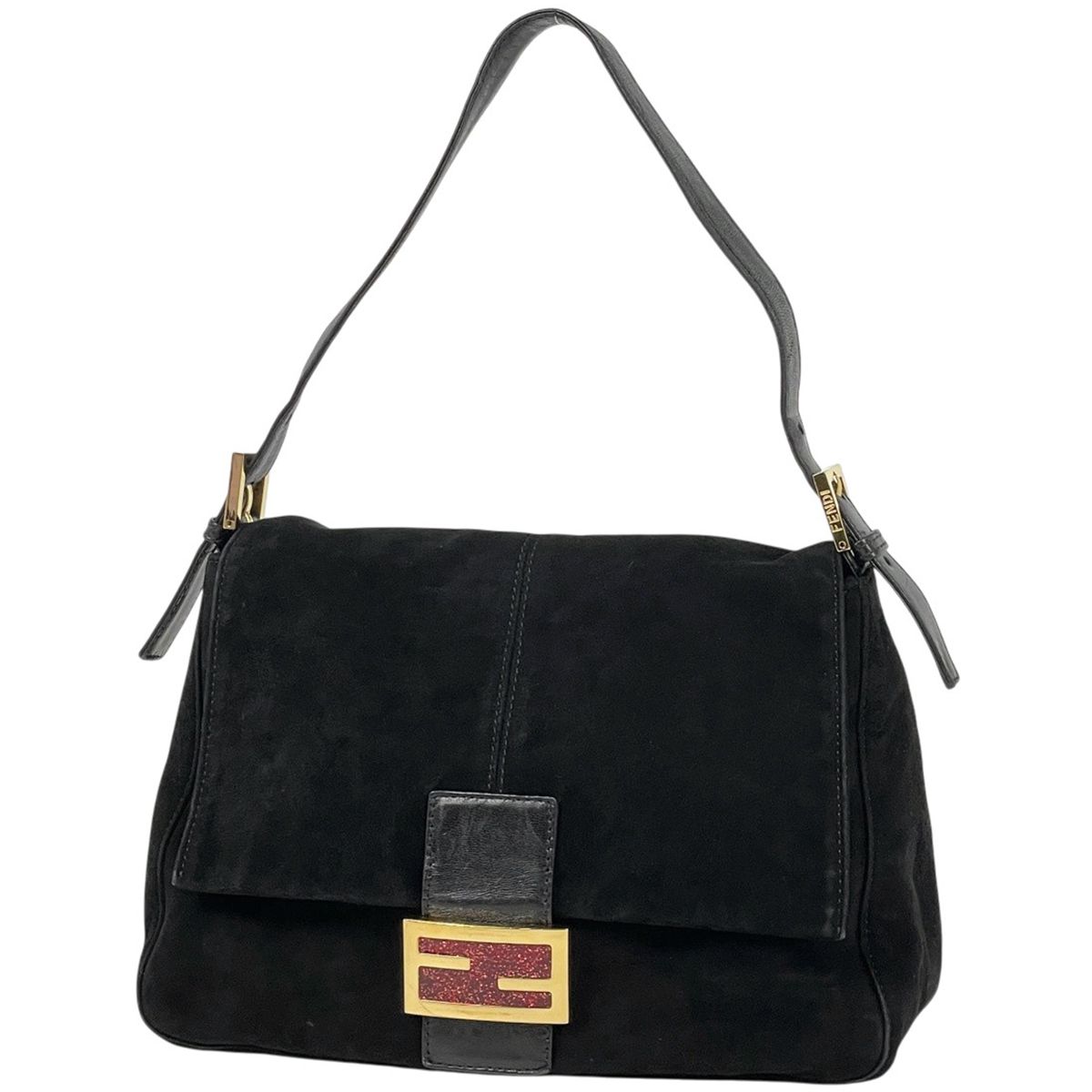 Fendi Zucca Logo Shoulder Bag Suede Black