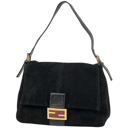 Fendi Zucca Logo Shoulder Bag Suede Black