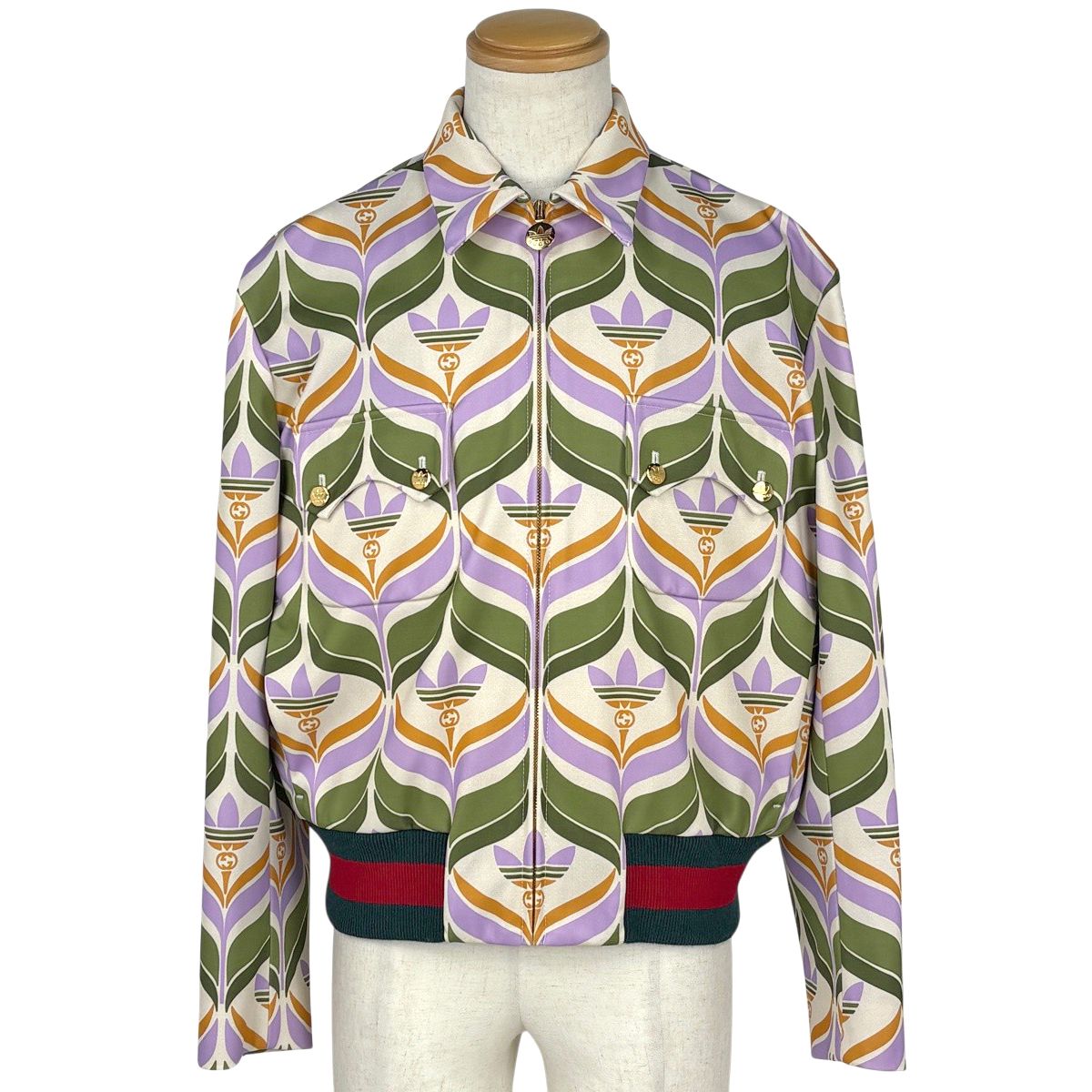 Gucci Trefoil Print Jacket Adidas Green Purple Ivory