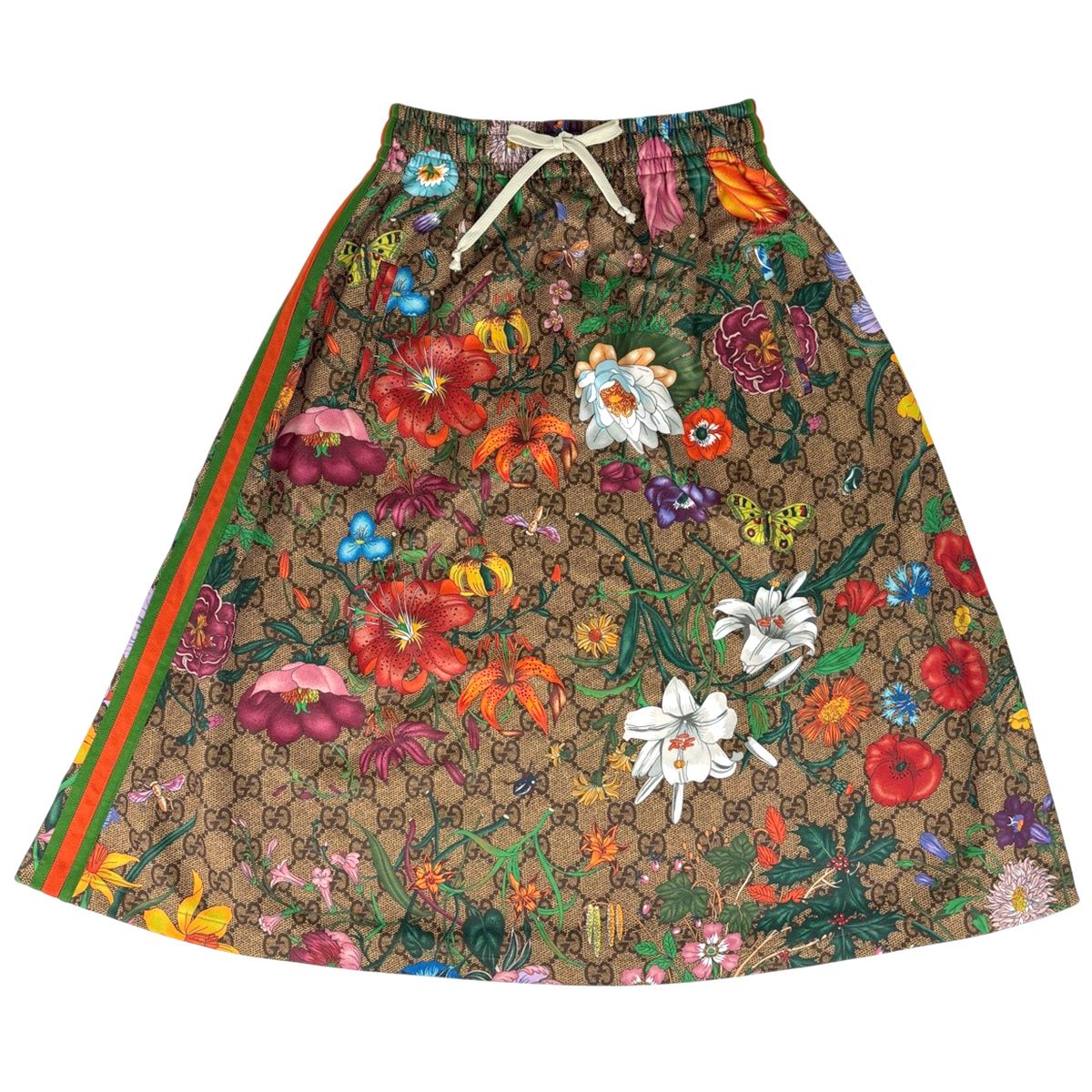 Gucci GG Pattern Skirt Flora Sherry Line Polyester Cotton Brown Multicolor