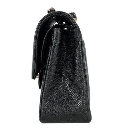 Chanel Quilted Double Flap Chain Shoulder Bag CC Logo Caviar Leather Black — view 2