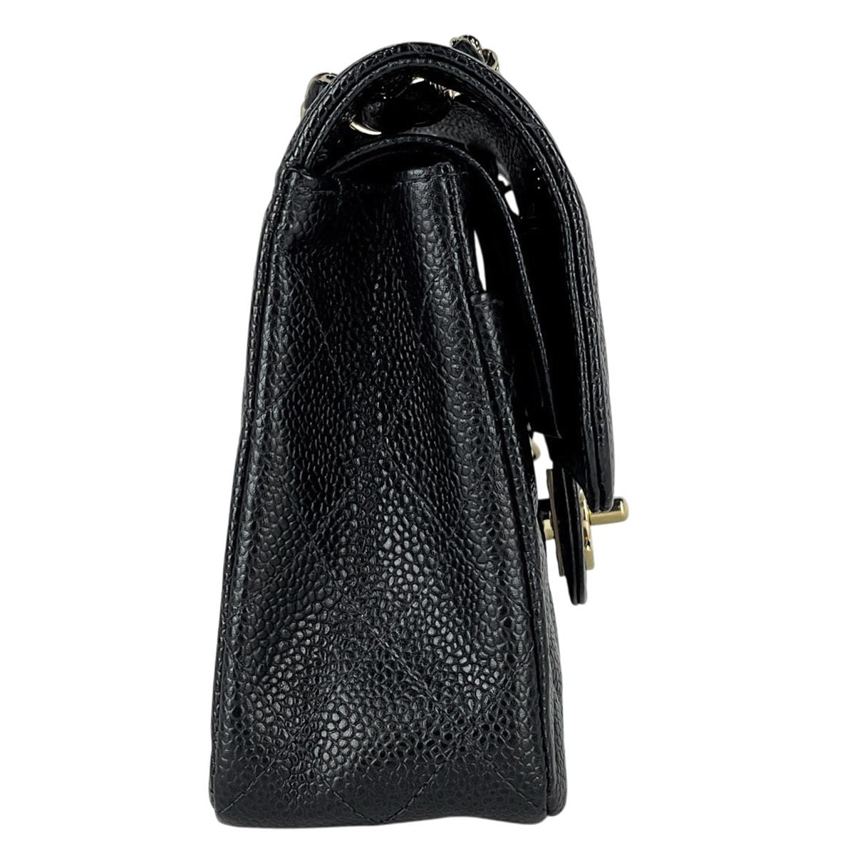 Chanel Quilted Double Flap Chain Shoulder Bag CC Logo Caviar Leather Black — view 4