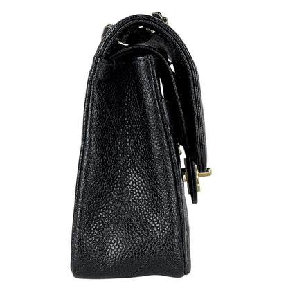 Chanel Quilted Double Flap Chain Shoulder Bag CC Logo Caviar Leather Black — view 4