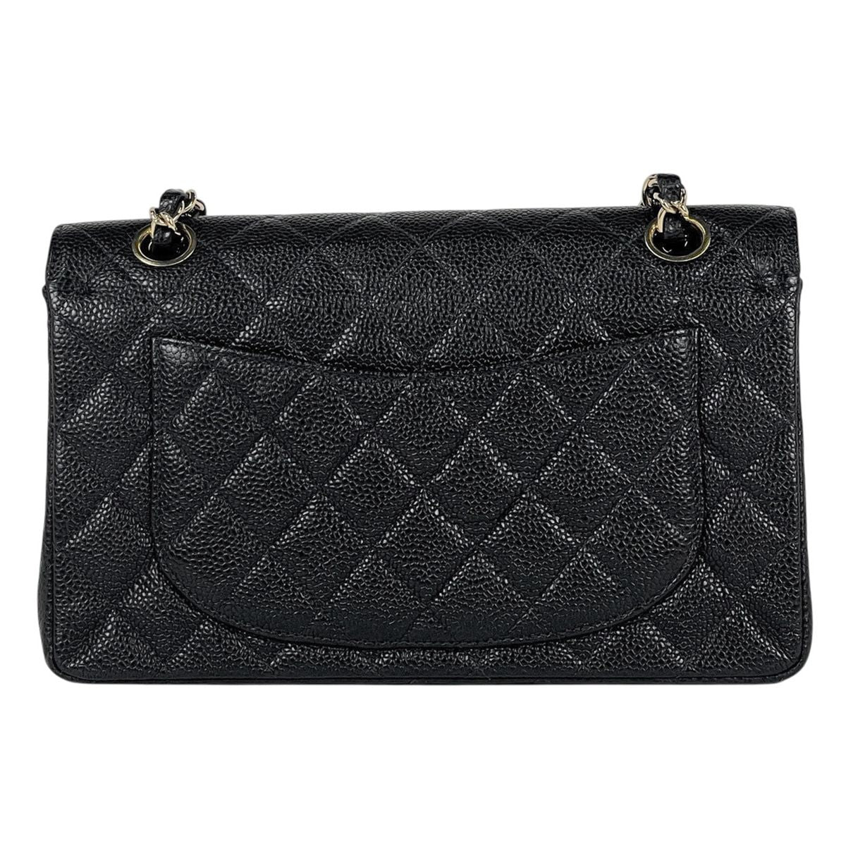 Chanel Quilted Double Flap Chain Shoulder Bag CC Logo Caviar Leather Black — view 3